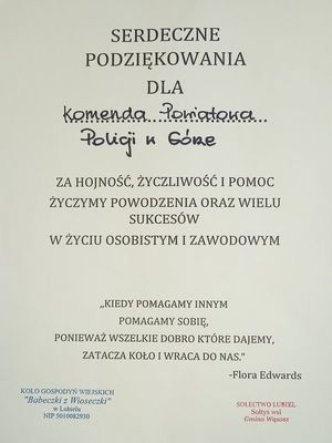 Podziekowania dla Komendy Powiatowej Policji w Górze