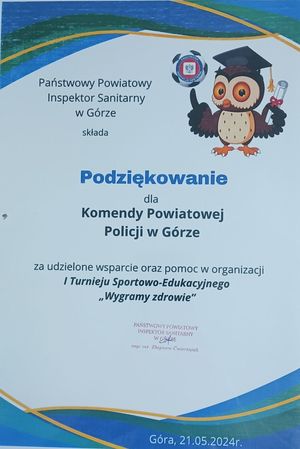 Podziękowanie dla policjantów z Komendy Powiatowej Policji w Górze