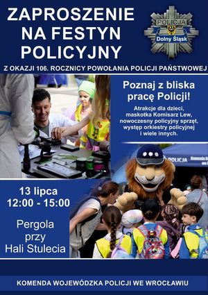 Dolnośląscy policjanci zapraszają na festyn z okazji 106. rocznicy powołania Policji Państwowej