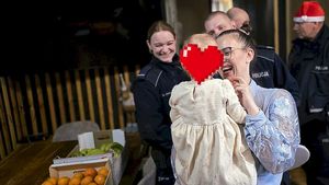 Wizyta funkcjonariuszy w Rodzinie Zastępczej. Wręczenie dla dzieci paczek.